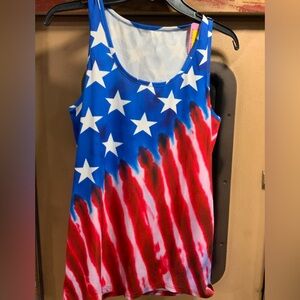 Sleeveless American Flag Print Tank Top - Red & Blue
